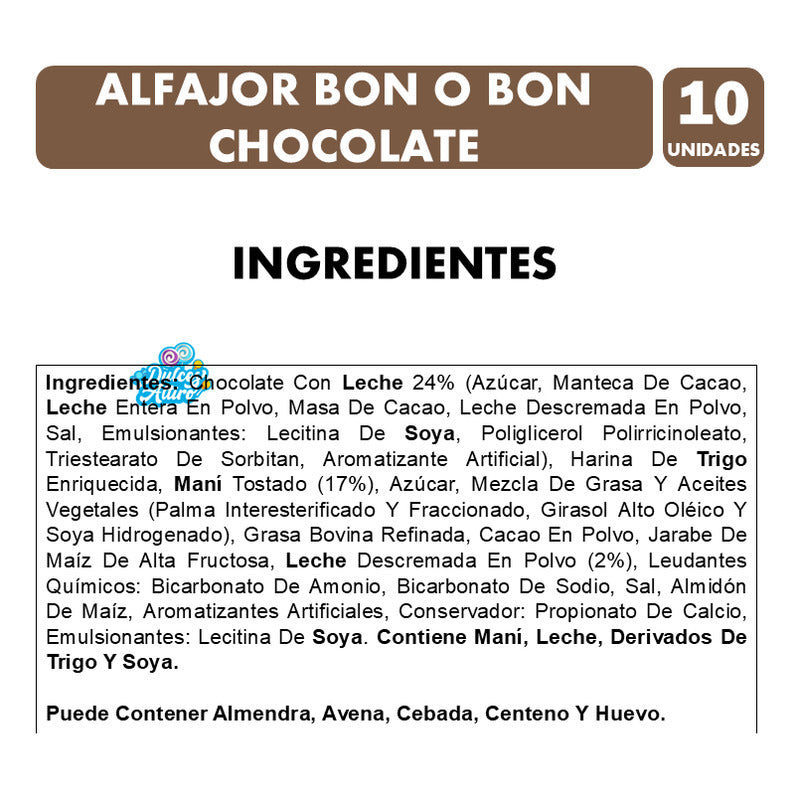 Alfajor Bon O Bon Sabor Chocolate Y Maní De Arcor (pack 10u)