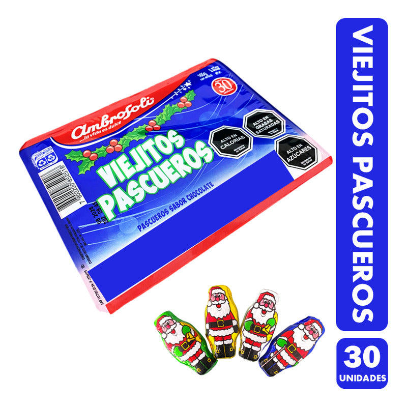 Viejitos Pascueros De Navidad Sabor Chocolate - Bandeja 30 U