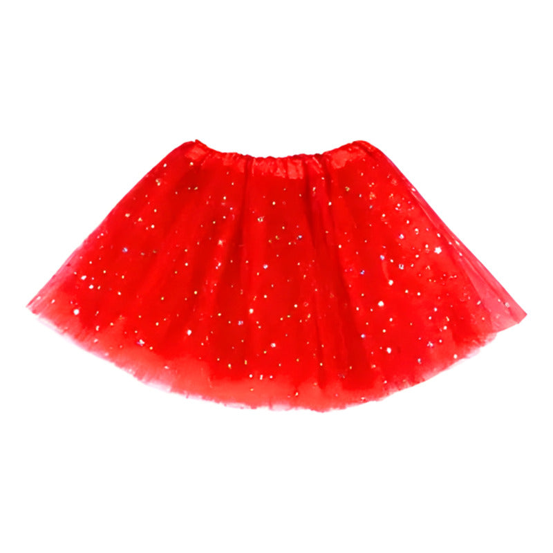 Falda Tutu Rojo Con Brillos Mujer Especial Halloween 40 Cm Tul Estandar