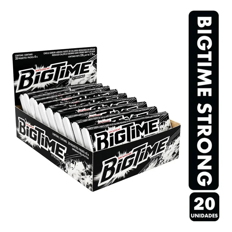 Bigtime Strong Negro Chicle Sin Azúcar Caja 20 Unidades