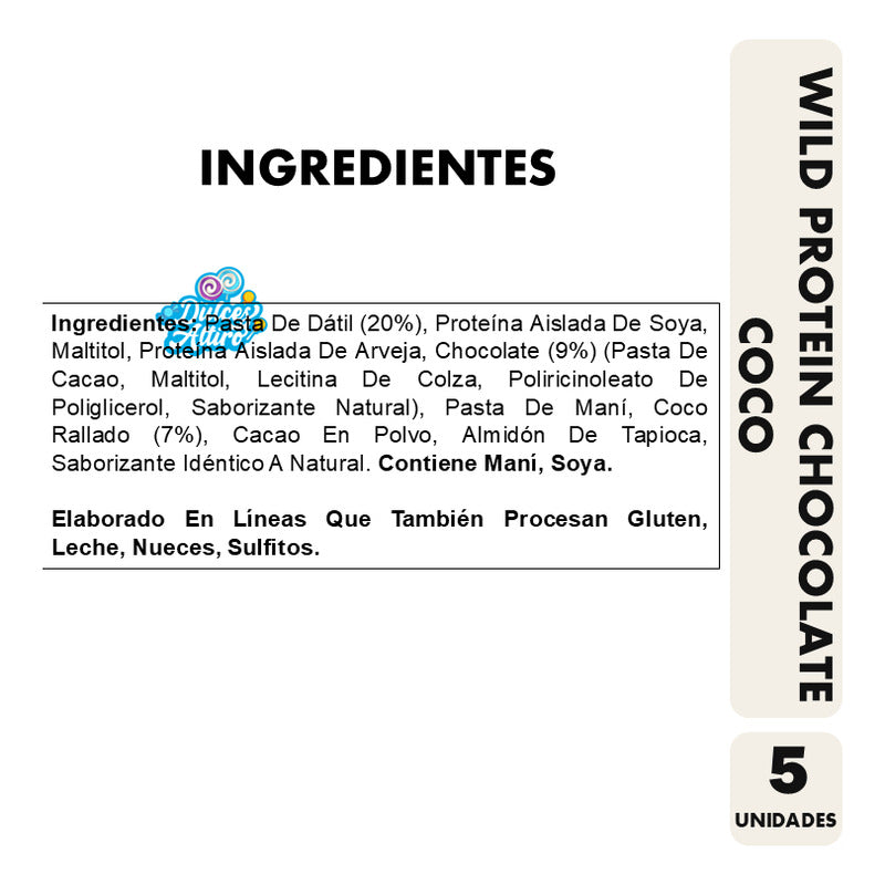 Barrita Wild Protein Chocolate Coco - Vegana (caja Con 5 Un)