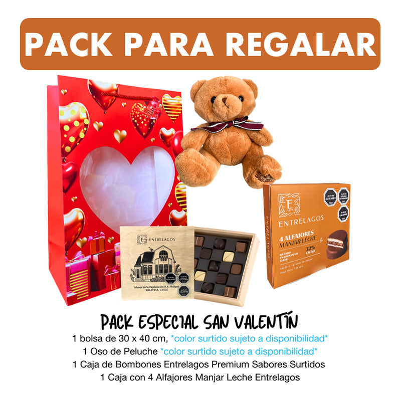 Pack Oso + Bombones Entrelagos + Alfajores Manjar + Bolsa