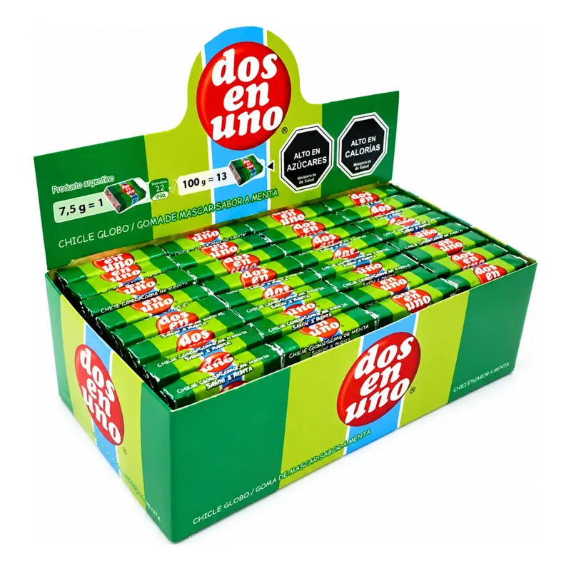 Chicle Dos En Uno Sabor A Menta - Display 64 Unidades