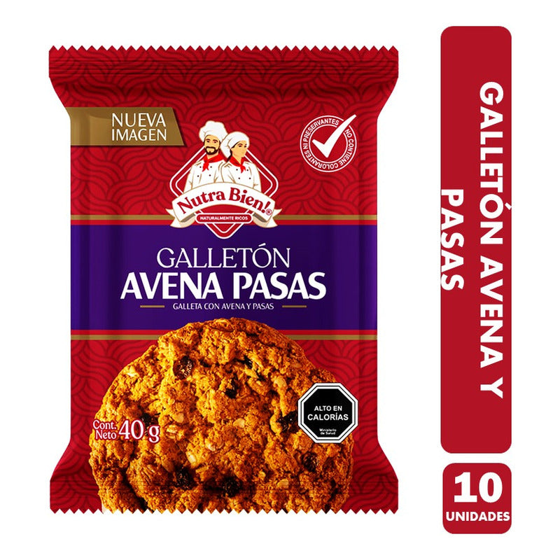 Pack De Galletón Avena Y Pasas Nutra Bien (pack De 10 Un)
