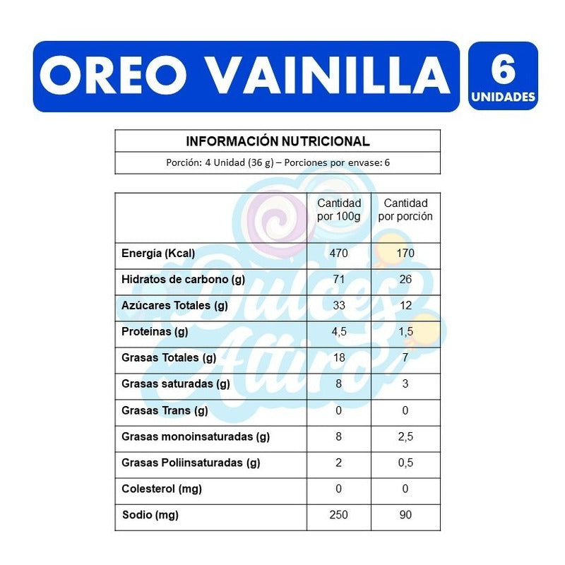 Galletas Oreo, Sabor Vainilla - Pack De 6 Unidades, 36gr C/u