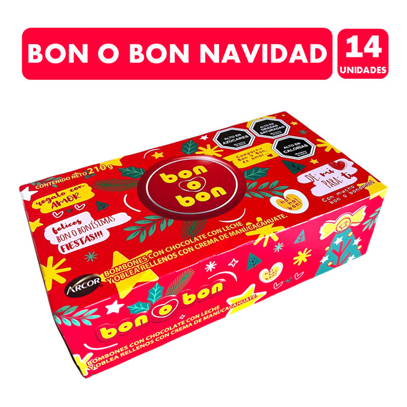 Bon O Bon Chocolate De Leche - Caja Navideña Con 14 Unidades