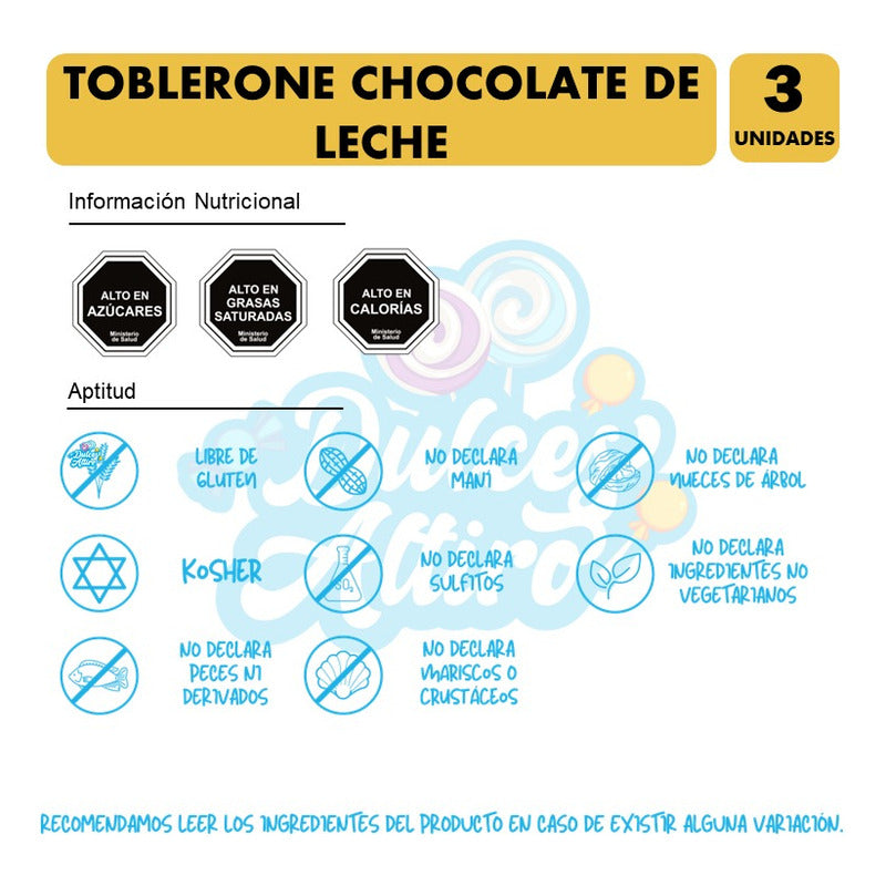 Chocolate De Leche Toblerone - Pack De 3 Unidades De 50g C/u