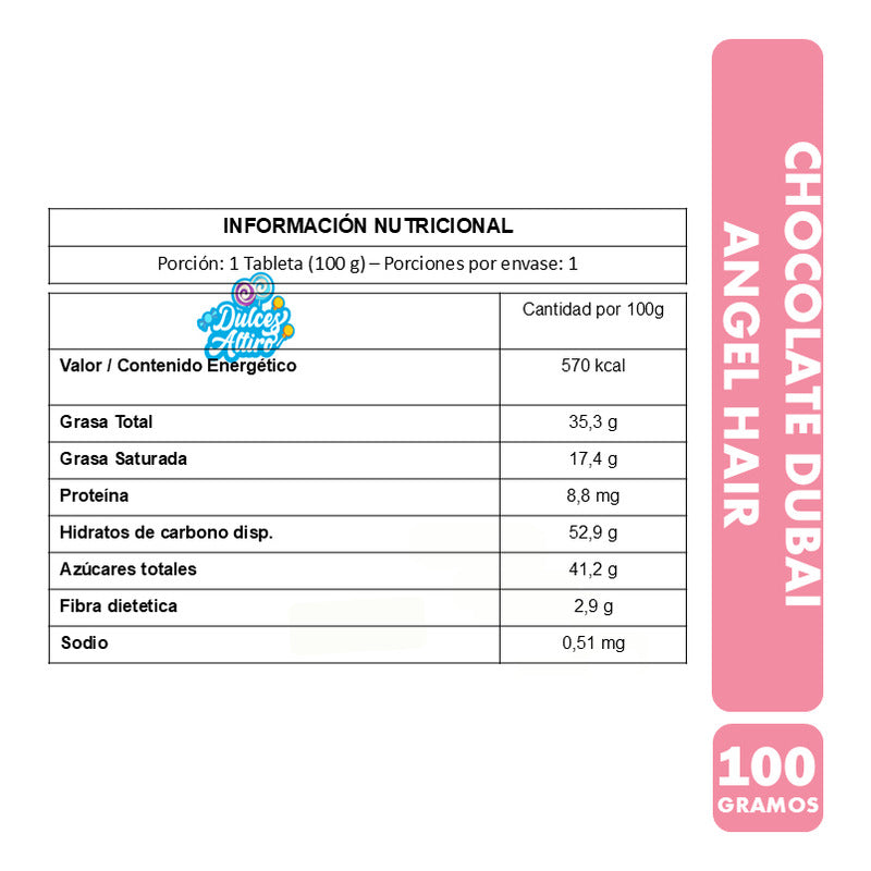 Tableta Dubai Viral Chocolate Angel Hair Pelo Angel (100 Gr)