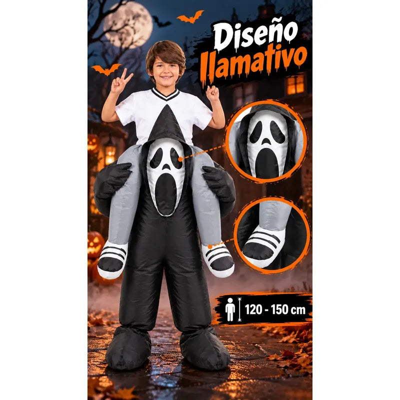 Disfraz Inflable Fantasma Ride Infantil 120-150cm Halloween Negro 120-150