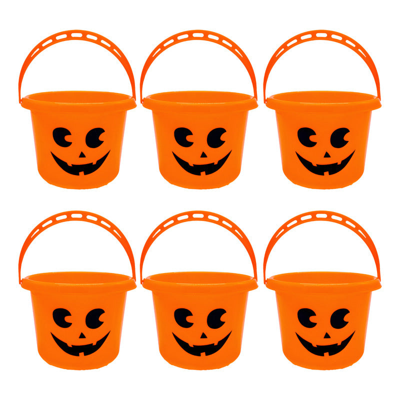 Balde Para Pedir Dulces Halloween Calabaza Naranja Pack De6u