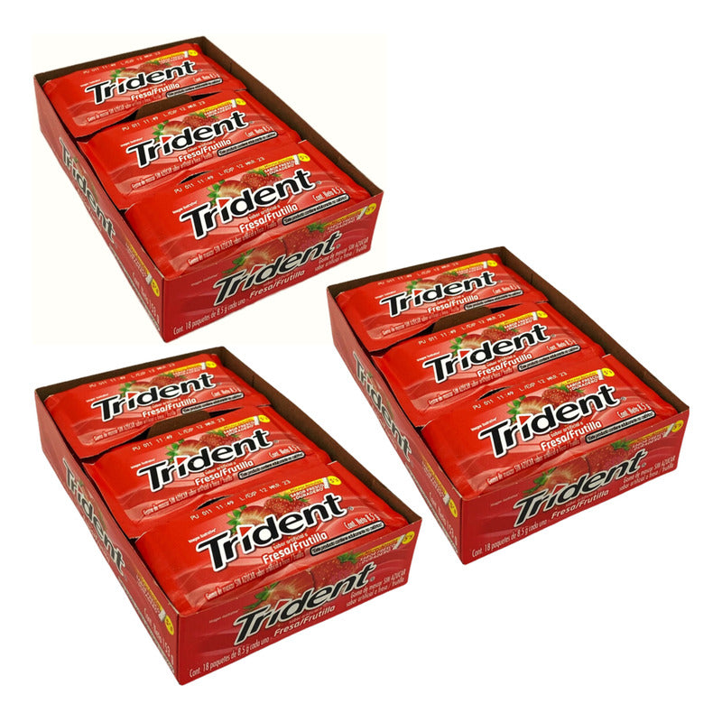 Trident Fresa - Frutilla Chicle Pack De 3 Cajas De 18un C/u