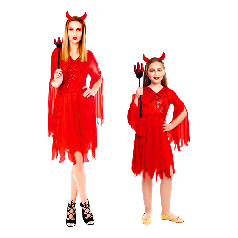 Traje Vestido Rojo De Diablesa Para Mamá E Hija Halloween 10-12