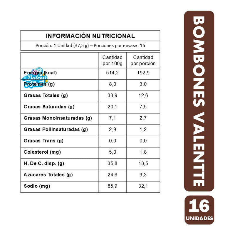 Bombones De Chocolate Valentte Caja 16 Paquetes De 3 Bombon