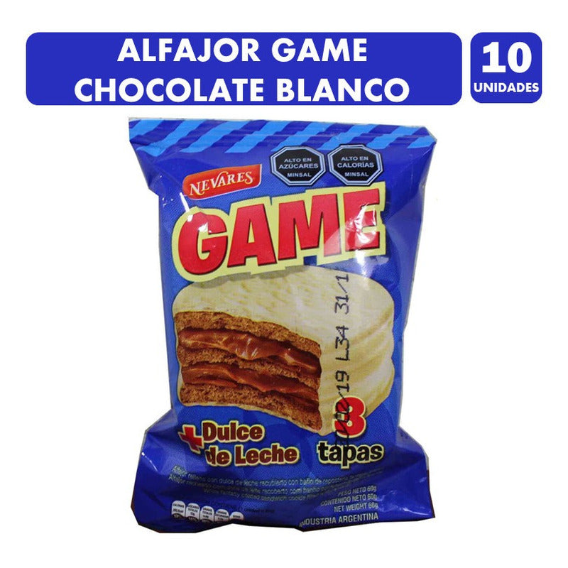 Alfajor Game Blanco De Nevares  (pack Con 10 Unidades)