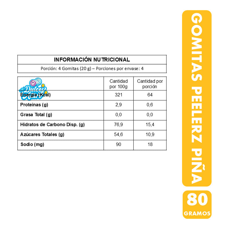 Gomitas Virales Peelerz Sabor Piña Pelables Sin Gluten