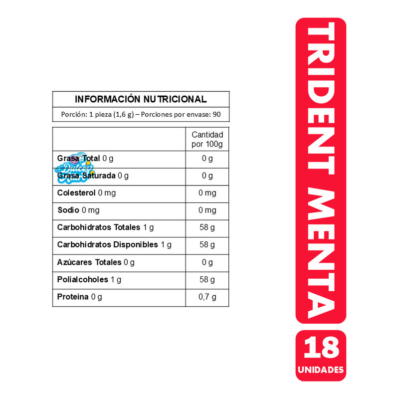 Trident Azul - Chicle Sabor Menta Suave (caja Con 18 Uni)