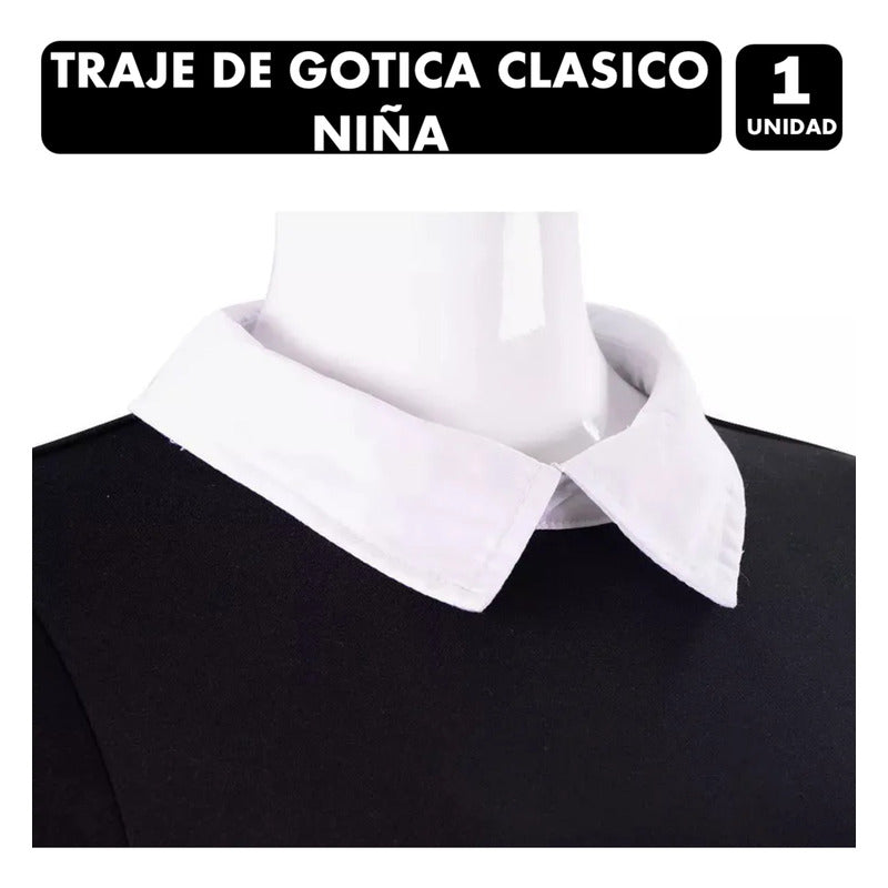 Traje Gótica Niña Negro Con Cuello Especial Halloween 10-12