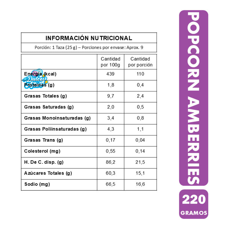 Popcorn Amberries Sabor Mora Y Frambuesa (cabritas 220 Gr)