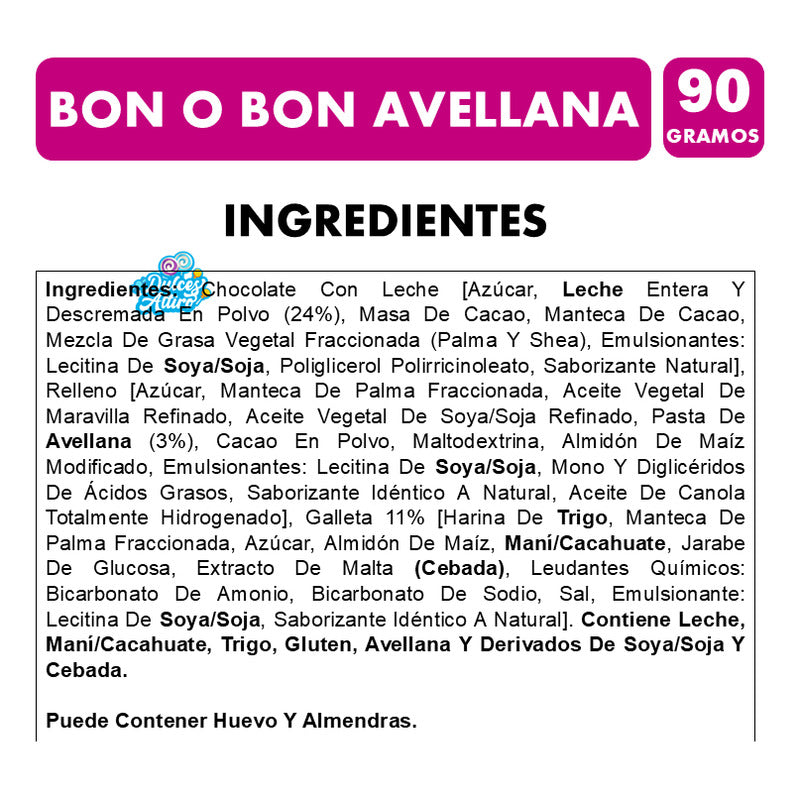 Chocolate Relleno Bon O Bon Sabor Avellana (tableta 90 Gr)