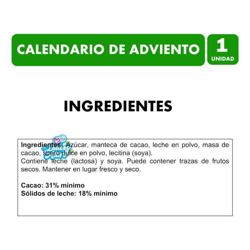 Calendario De Adviento - 24 Días Para Navidad ( 75g ) Calendario Adviento Chocolate