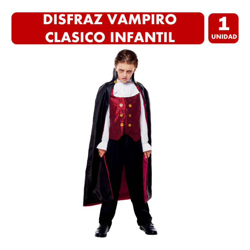Disfraz Vampiro Clásico Con Capa Noche De Halloween Niño Rojo 7-9