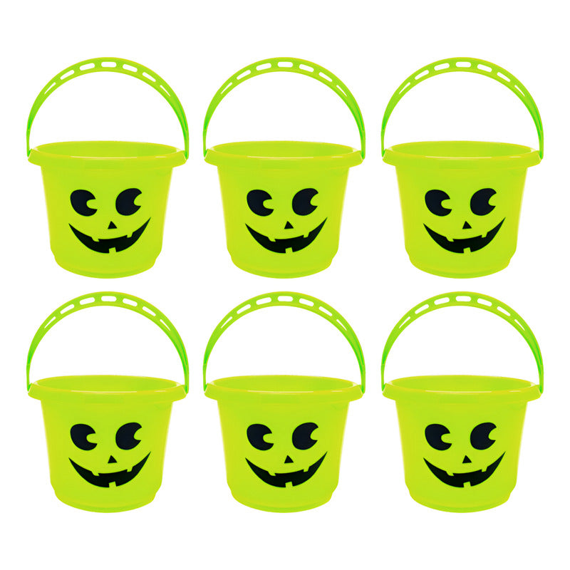 Balde Para Pedir Dulces Halloween Calabaza Verde Pack De 6u