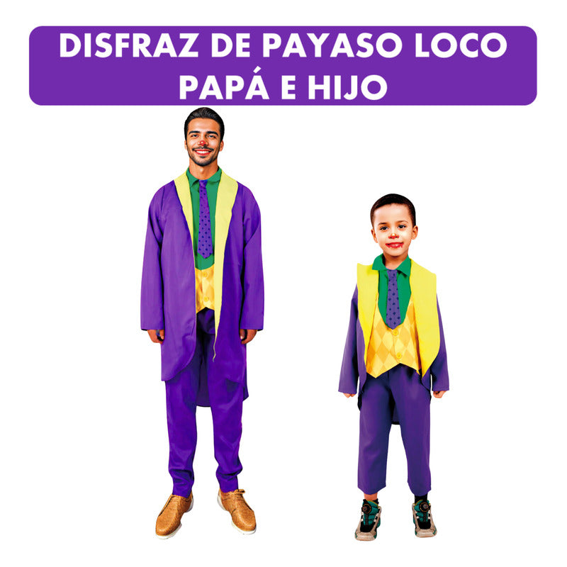 Disfraz Papá E Hijo De Payaso Loco Noche De Halloween Lila M