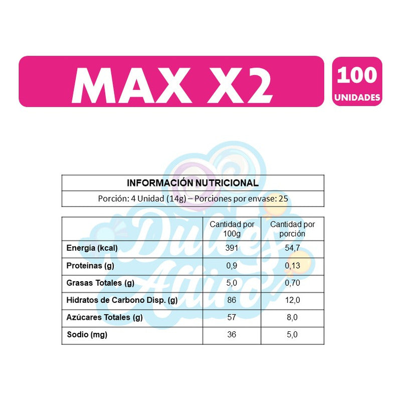 Caramelo Masticable Max X2 Sabores Surtidos(bolsa Con 100u)