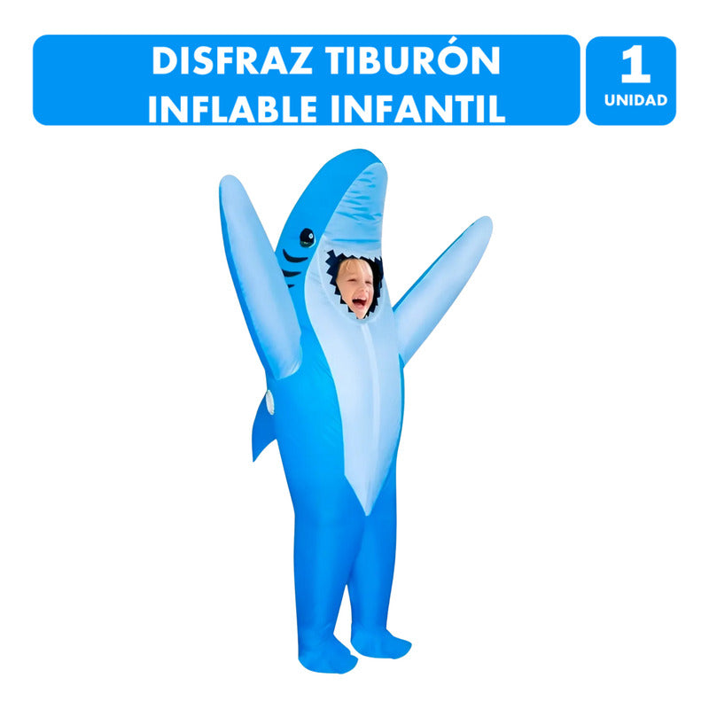 Disfraz Inflable Tiburón Fiesta Infantil 120 - 150cm Azul Acero