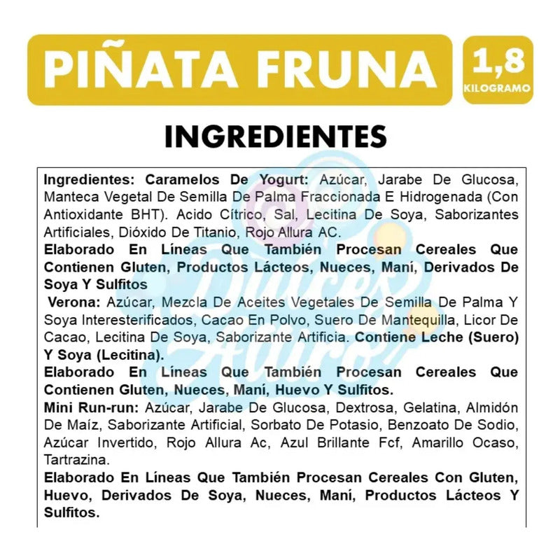 Piñata Fruna Cumpleaños Bolsa Surtida De Dulces 1,8 Kg