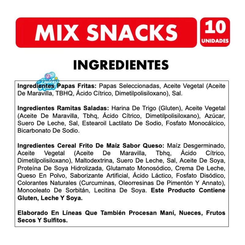 Mix Snacks Para Colación O Cumpleaños De Tim (manga 10 Uni)