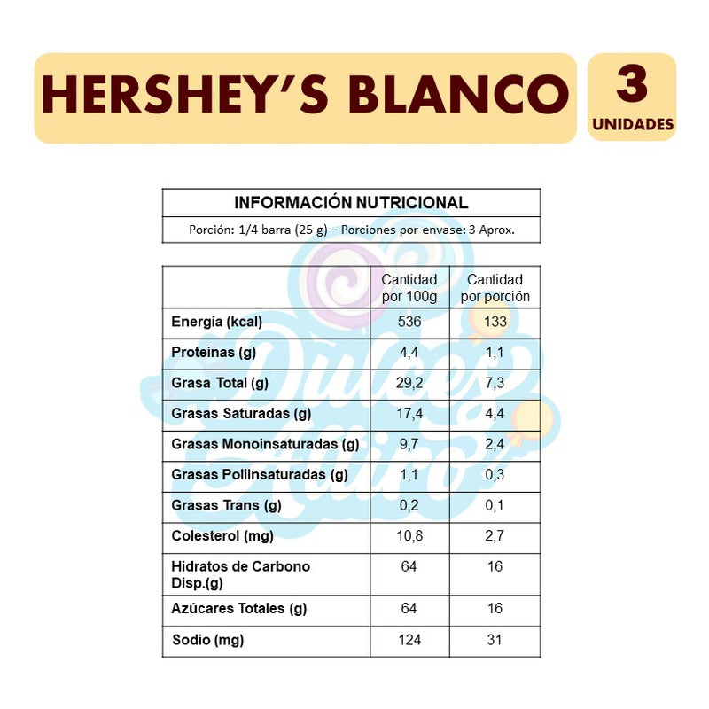 Hershey´s Barra De Chocolate Blanco (pack Con 3 Unidades)