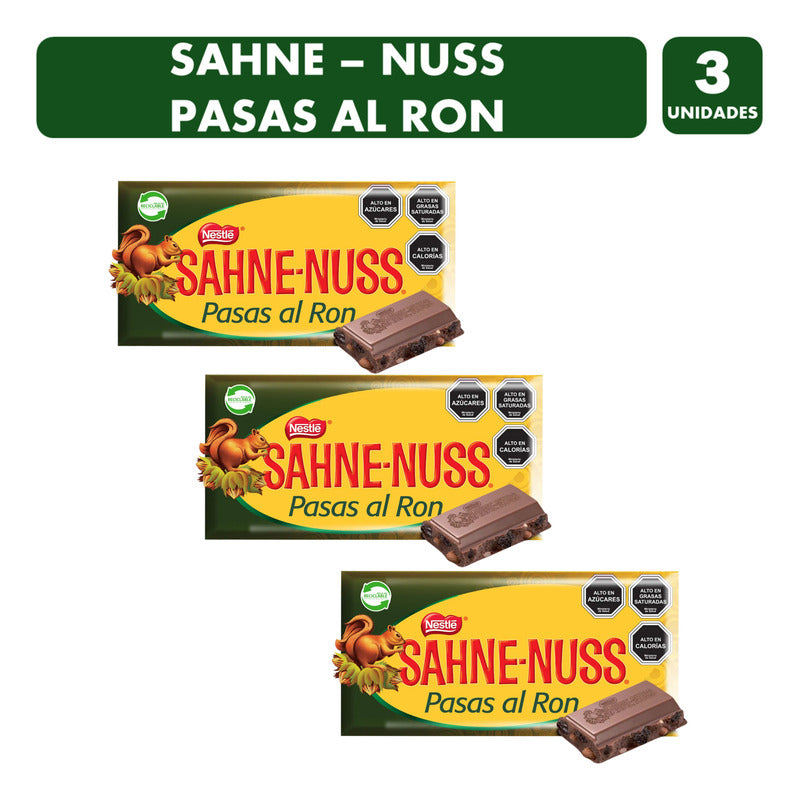 Sahne-nuss Pasas Al Ron (pack Con 3 Barras De 250 Gramos)