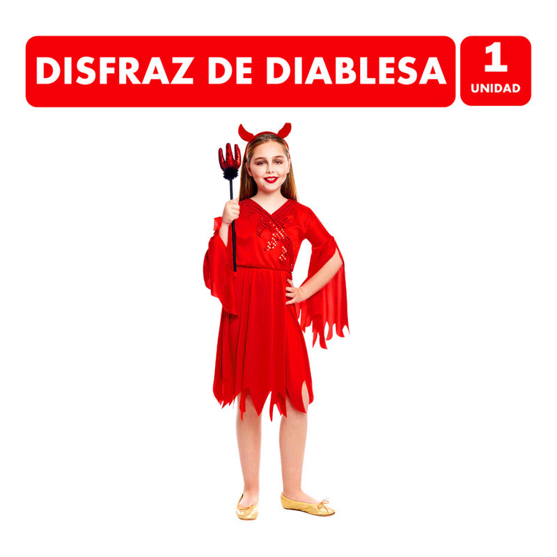 Disfraz Traje Diablita Infantil De Niña Especial Halloween Rojo 7-9