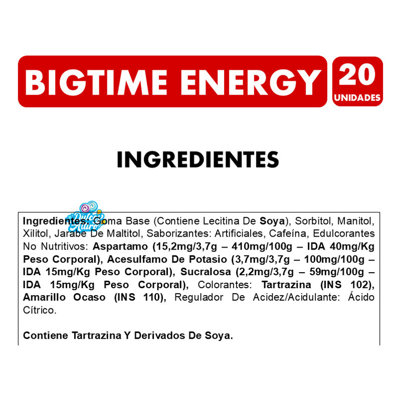 Chicle Bigtime Energy Sin Azúcar (caja Con 20 Unidades)