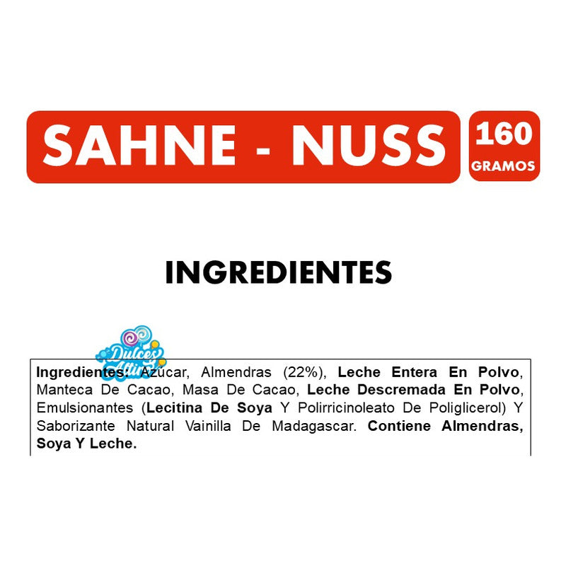 Chocolate Sahne Nuss Con Almendras De Nestlé (barra 160 Gr)
