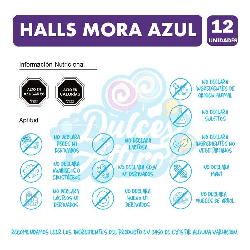 Caramelo Halls Mora Azul (blueberry) - Caja Con 12 Unidades.