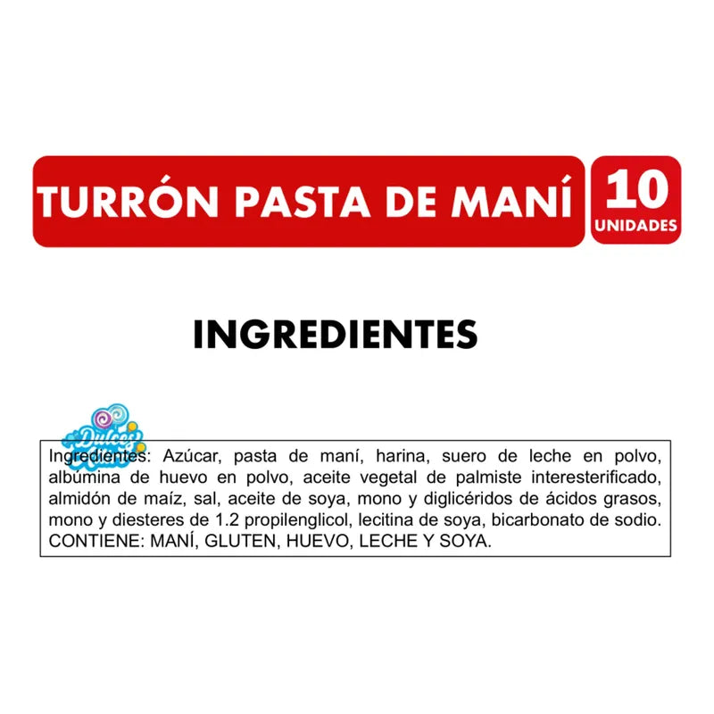 Turrón Nevares Sabor Pasta De Maní - Pack Con 10 Unidades