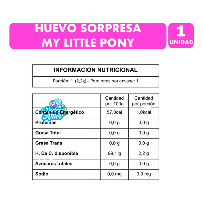 Huevo Sorpresa My Little Pony Con Caramelos Sin Azúcar