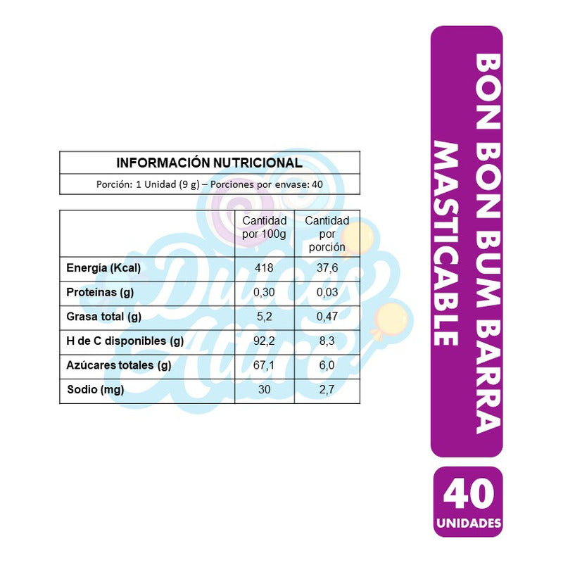 Masticables Bon Bon Bum Sabores Surtidos (bolsa Con 40 Uni)