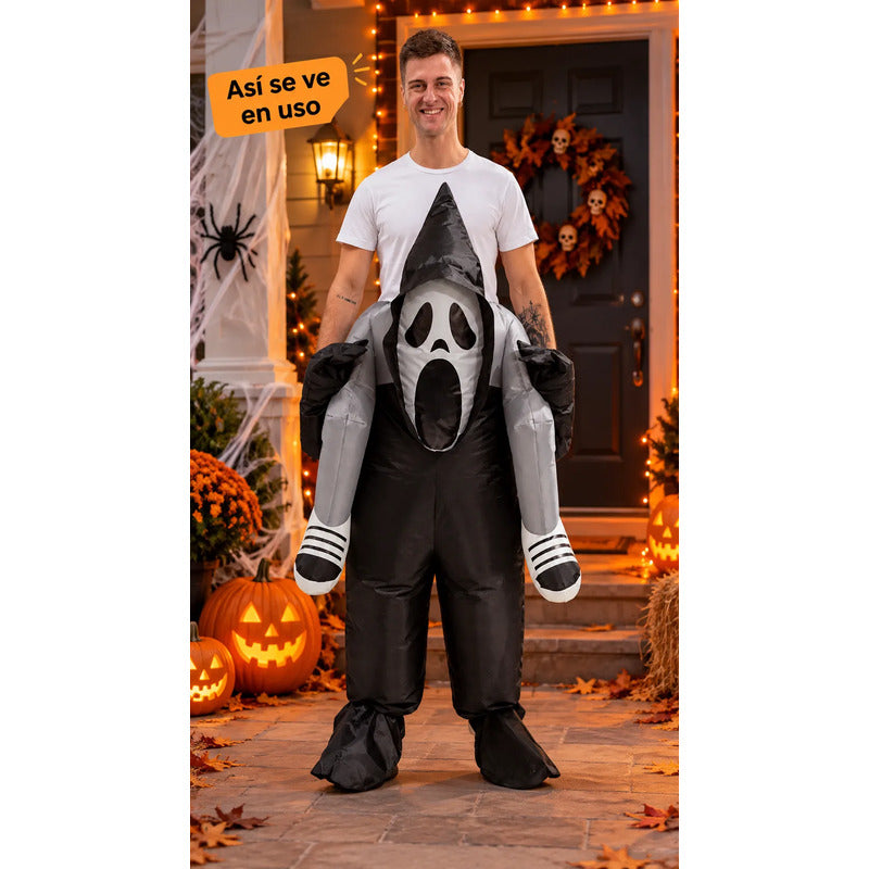 Disfraz Inflable Fantasma Ride Adulto Noche Halloween Negro 160-190