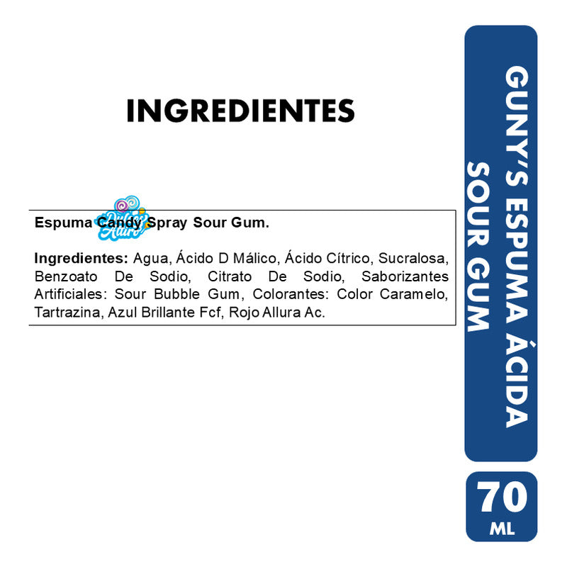 Dulces Guny's Espuma Ácida Sabor Sour Gum Sin Azúcar (70ml)