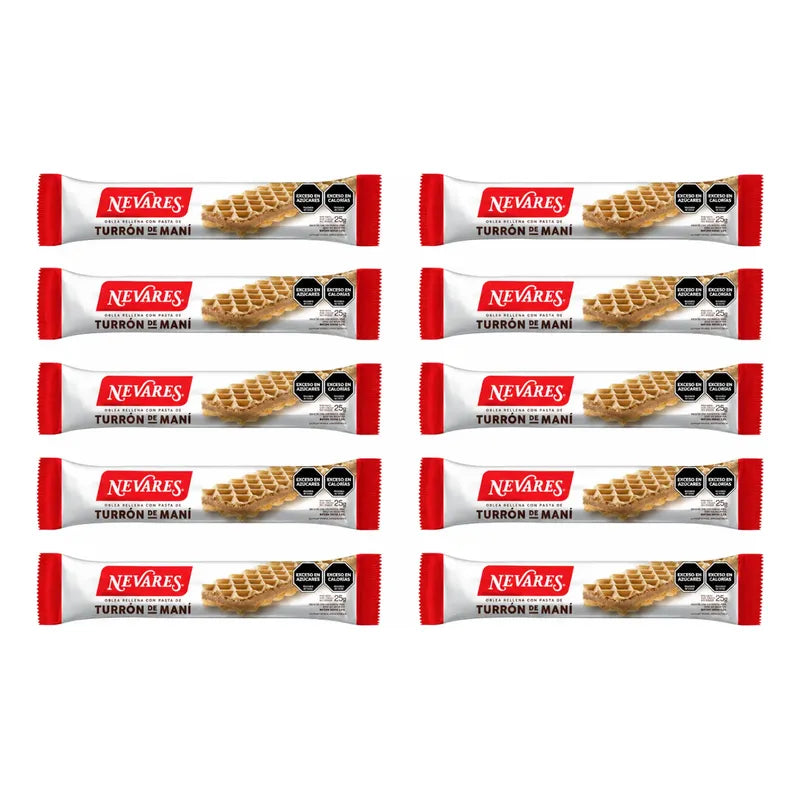 Turrón Nevares Sabor Pasta De Maní - Pack Con 10 Unidades