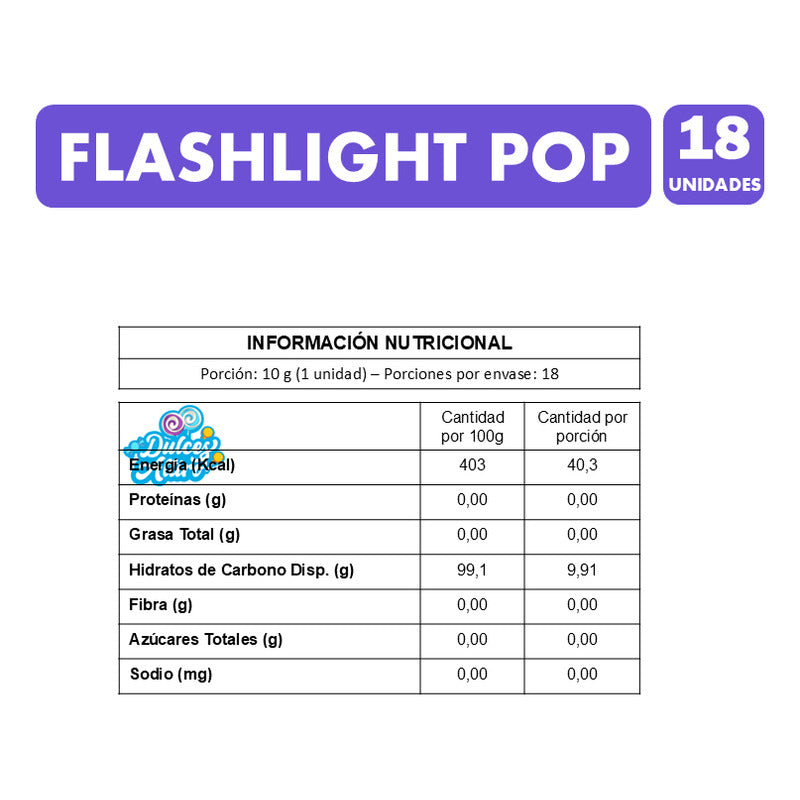 Flashlight Pop - Linterna Con Caramelos Sin Azúcar (18 Uni)
