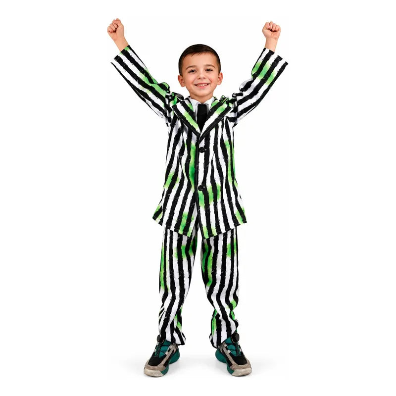 Traje De Rayas Infantil Talla 5-6 Especial Halloween Negro Blanco Verde 5-6