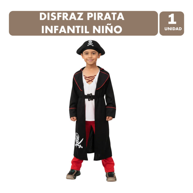 Disfraz Traje De Pirata Niño Cosplay Fiesta Halloween Negro 5-6
