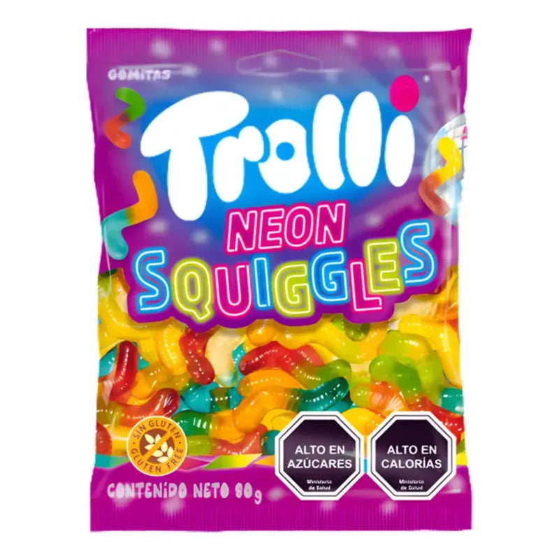 Gomitas Trolli Neon Squiggles - Sabores Frutales (80g)