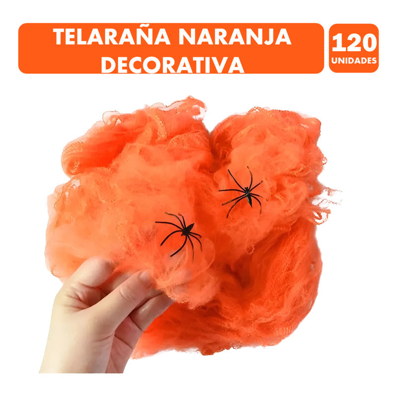 Telaraña Naranja Decorativa Halloween Por Mayor-pack De 120u