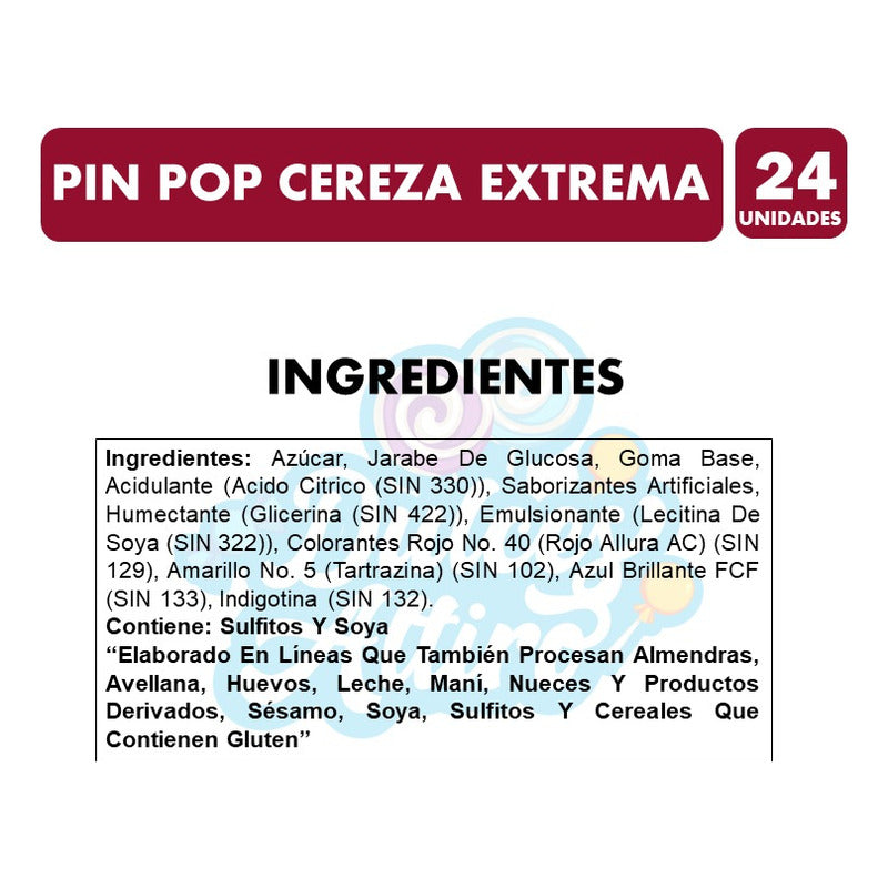Pin Pop Cereza Extrema Coyac Con Chicle (bolsa Con 24 Uni)