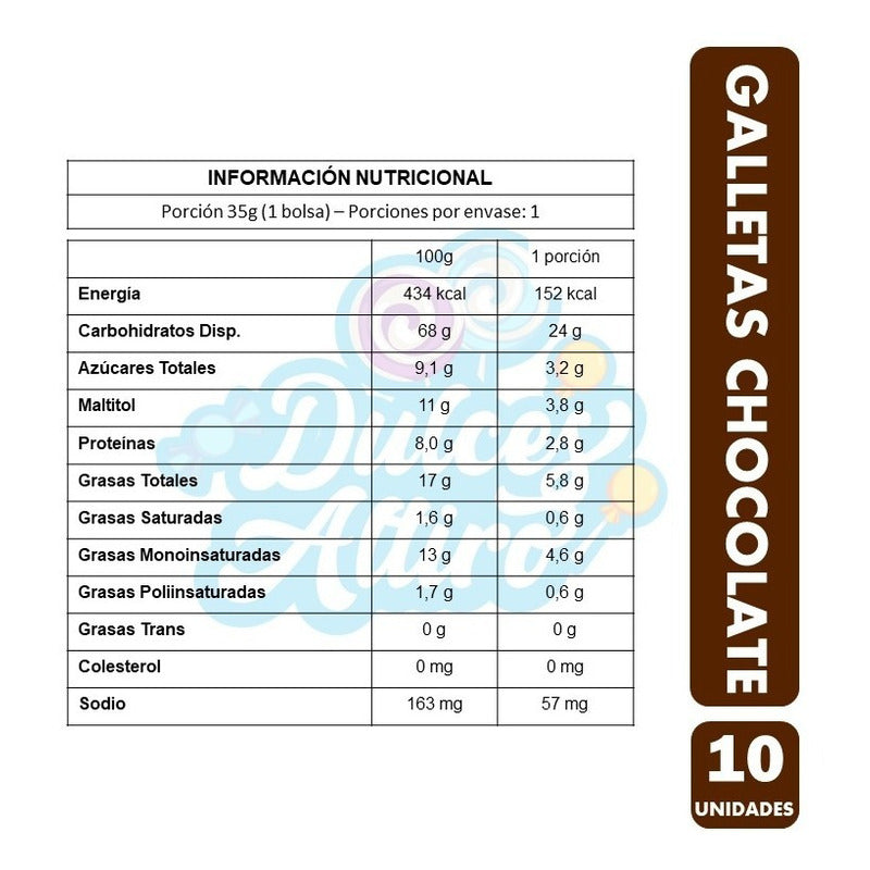 Galletas Colación, Sabor Chocolate - Pack 10un. De 35gr C/u.